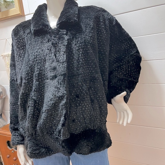 GALERIE DE LA FOURRURE Black Rabbit Fur Coat - Size M - Picture 15 of 16